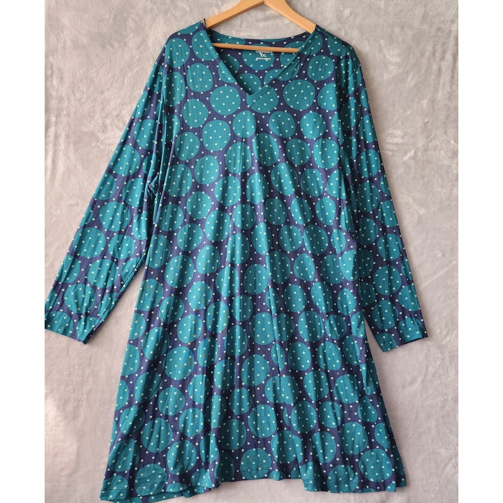 Gudrun Sjoden Dress Womens Size 2XL Blue Teal Dot Print Art Organic Pockets XXL